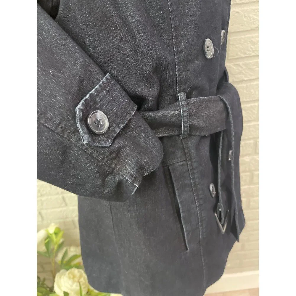 Vince Camuto Women Double Breasted Dark Blue Denim Coat with Belt Size L